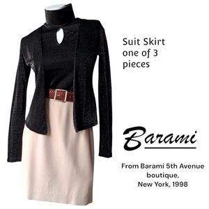 NY designer boutique Barami cream crêpe tailored suit pencil skirt